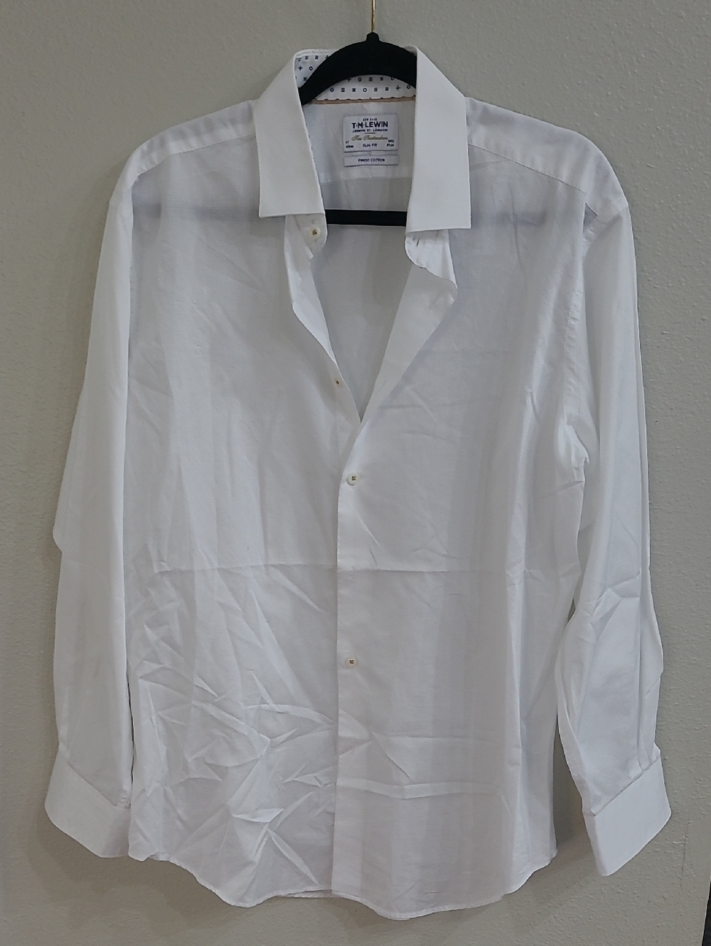 T.M.Lewin White Long-Sleeve Dress Shirt - Men's 100% Cotton Size 17/ 34.5